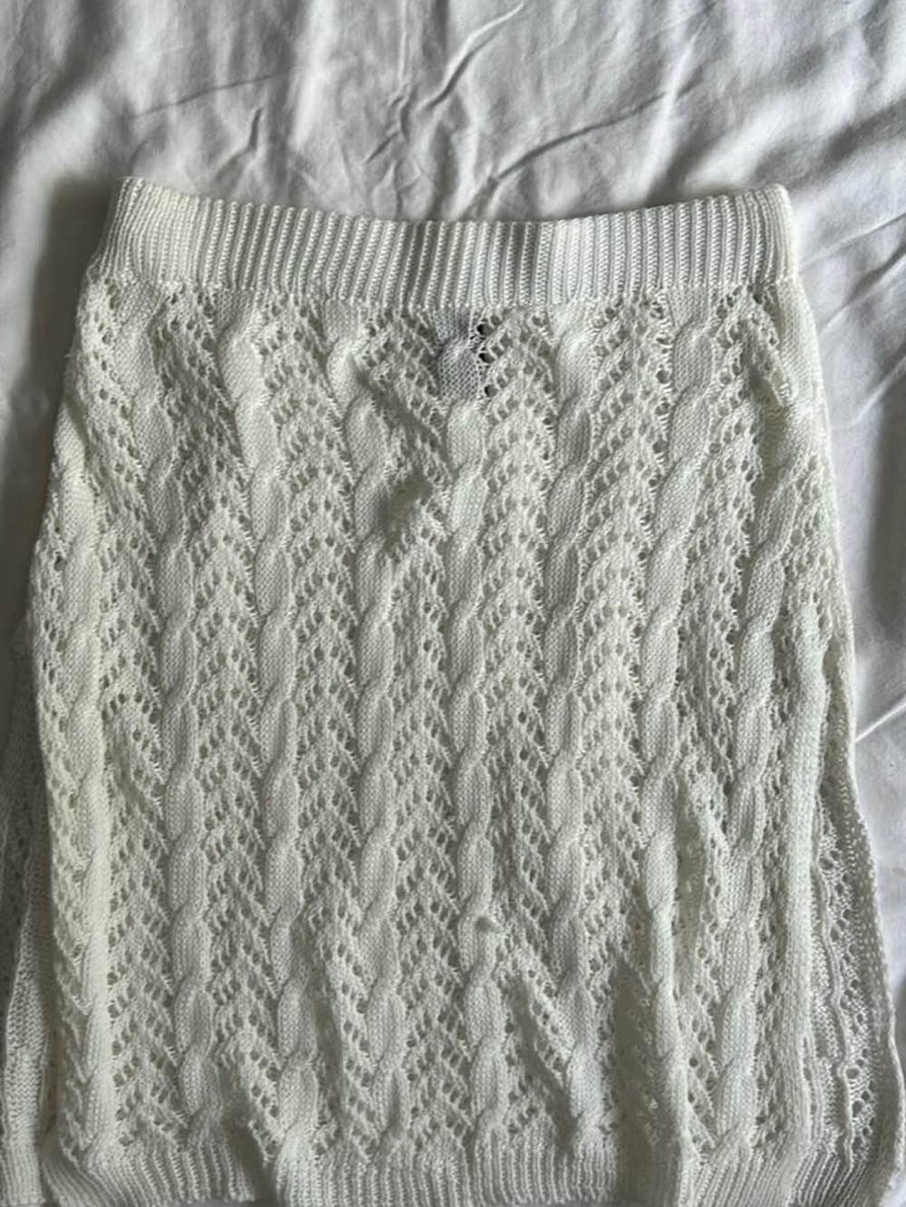 Women's Cream Cable-Knit Pencil Skirt Cover Up Mesh Crochet